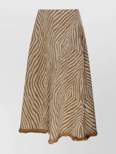 BY MALENE BIRGER A-LINE ZEBRA PATTERN SKIRT WITH FRAYED HEM