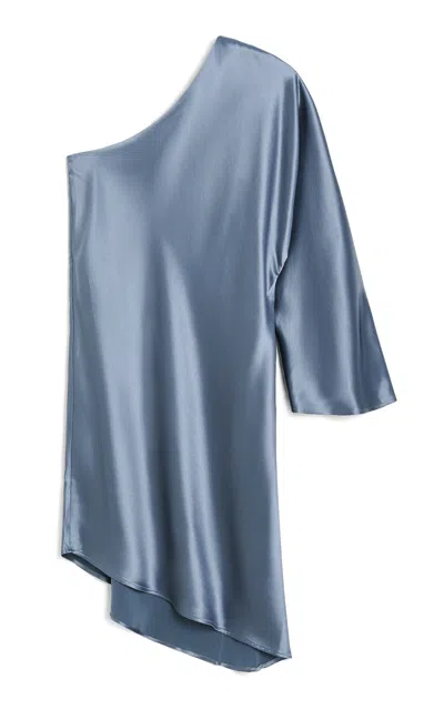 By Malene Birger Alvana Asymmetric Satin Mini Dress In Blue