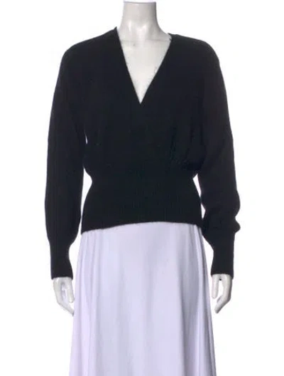Pre-owned By Malene Birger Angora V-neck Sweater In Black