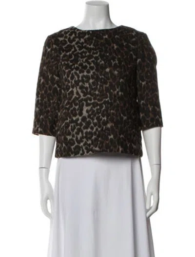 Pre-owned By Malene Birger Animal Print Crew Neck Top In Brown