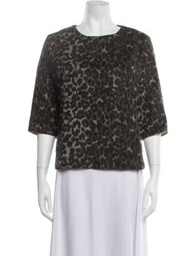 Pre-owned By Malene Birger Animal Print Crew Neck Top In Neutrals
