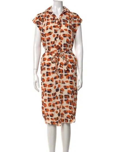 Pre-owned By Malene Birger Animal Print Knee-length Dress In Orange