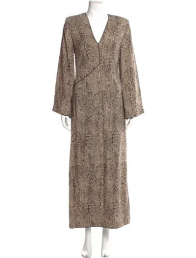 Pre-owned By Malene Birger Animal Print Long Dress In Neutral