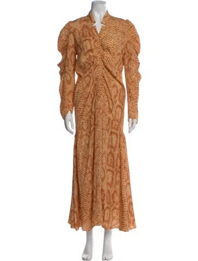 Pre-owned By Malene Birger Animal Print Long Dress In Orange