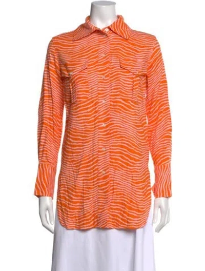Pre-owned By Malene Birger Animal Print Long Sleeve Button-up Top In Orange