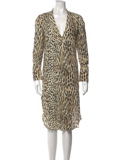 Pre-owned By Malene Birger Animal Print Midi Length Dress In Neutrals