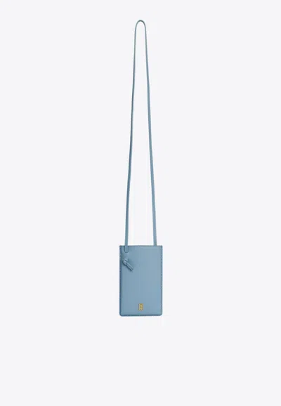 By Malene Birger Aya Monogram Leather Phone Holder In Light Blue