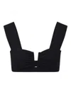 By Malene Birger Ribbed Square Neck Cropped Wide Strap Top In Black
