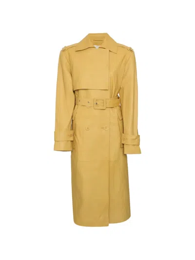 Pre-owned By Malene Birger Belted Double-breasted Trench Coat In Yellow