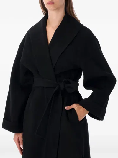 By Malene Birger Belted Shawl-collar Coat In Blue
