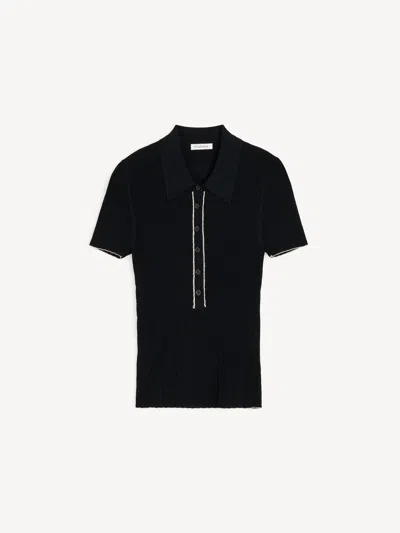 By Malene Birger Benita Ribbed-knit Polo Shirt In Black