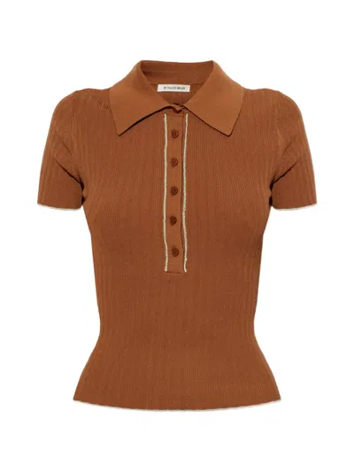 By Malene Birger Benita Ribbed-knit Polo Shirt In Brown