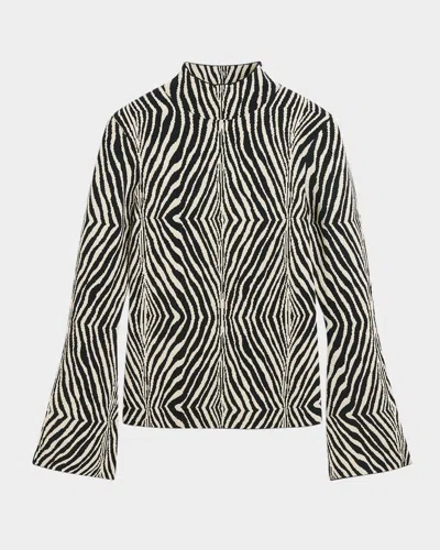 By Malene Birger Bernie Mock-neck Zebra Intarsia Sweater In Brown