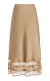 By Malene Birger Blake Lace-trimmed Satin Midi Skirt In Bronze