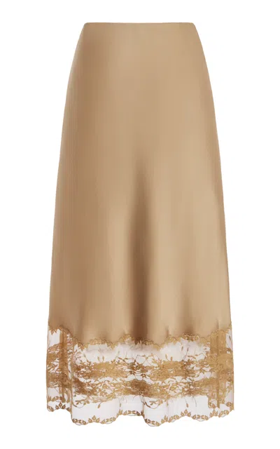 By Malene Birger Blake Lace-trimmed Satin Midi Skirt In Bronze