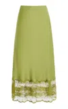 By Malene Birger Blake Lace-trimmed Satin Midi Skirt In Green