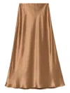 By Malene Birger Elastic Waistband Ankle Length Satin Skirt In Braun