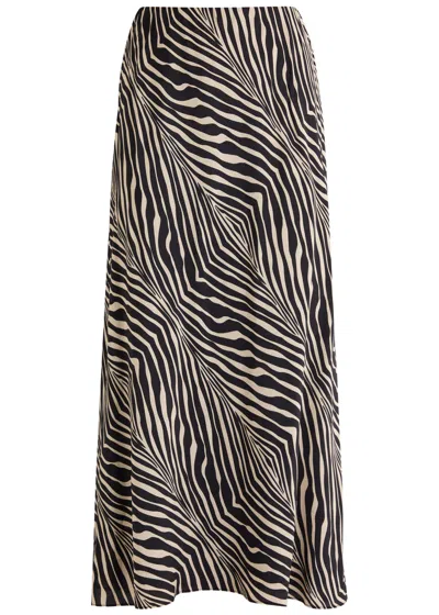 By Malene Birger Boshan Zebra-print Matte Satin Midi Skirt In Black