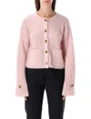 By Malene Birger Cropped Rib Wool Blend Cardigan In Pink