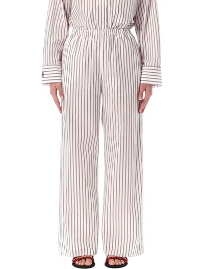 By Malene Birger Cabello Wide Leg Striped Cotton Pants In White