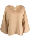 By Malene Birger Wide-sleeved Wool Blouse In Nude