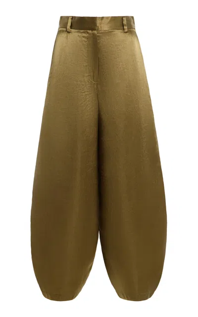 By Malene Birger Cassie Satin Barrel-leg Pants In Green