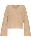 By Malene Birger V-neck Chunky-ribbed Jumper In Beige
