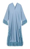 By Malene Birger Clarrie Feather-trimmed Crepe Maxi Dress In Blue