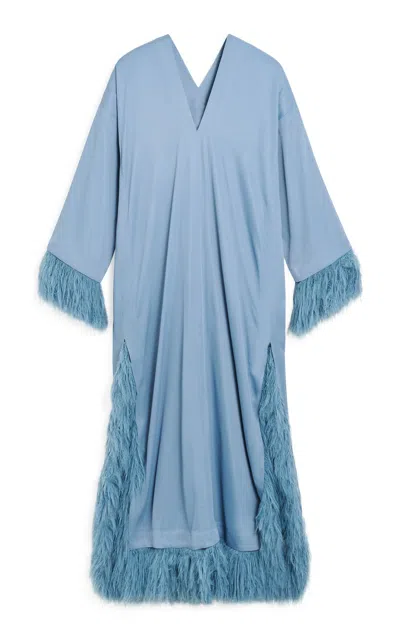 By Malene Birger Clarrie Feather-trimmed Crepe Maxi Dress In Blue