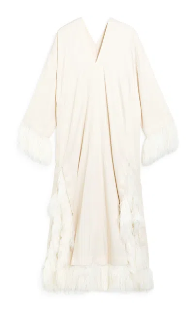 By Malene Birger Clarrie Feather-trimmed Crepe Maxi Dress In Off-white