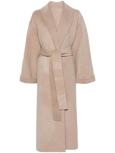 By Malene Birger Trullem Belted Wool Coat In M Grey M Grey Brown Mela