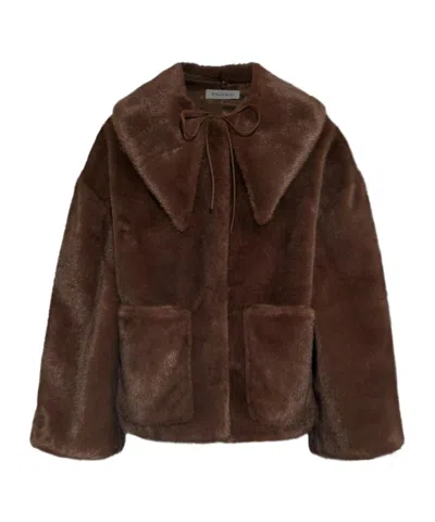 By Malene Birger Jacquie Faux Fur Coat With Detachable Collar In Brown