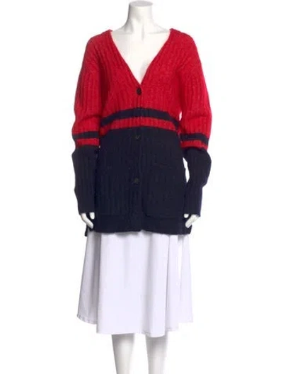 Pre-owned By Malene Birger Colorblock Pattern Plunge Neckline Sweater In Red