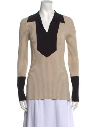Pre-owned By Malene Birger Colorblock Pattern V-neck Bodysuit In Neutral