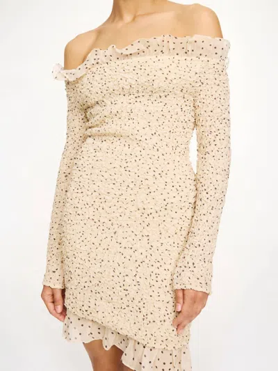 By Malene Birger Corinette Off The Shoulder Mini Dress In Polka Dot Print In Neutral