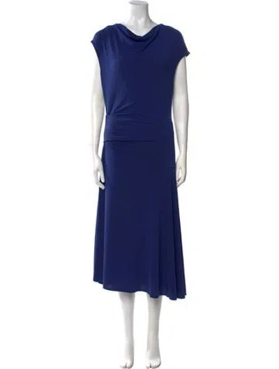 Pre-owned By Malene Birger Cowl Neck Midi Length Dress In Blue