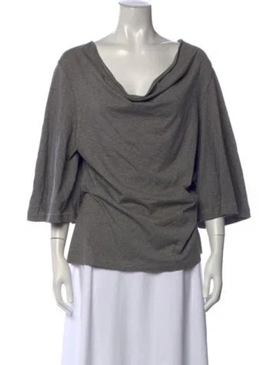 Pre-owned By Malene Birger Cowl Neck Three-quarter Sleeve Top In Metallic/silver