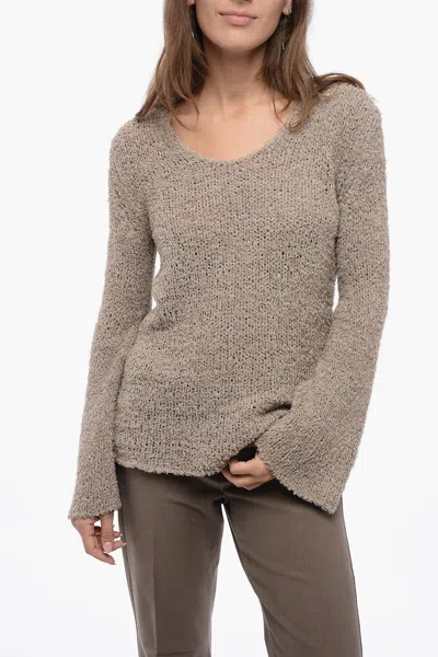 By Malene Birger Crew Neck Cotton Blend Sweater With Wide Sleeves In Beige