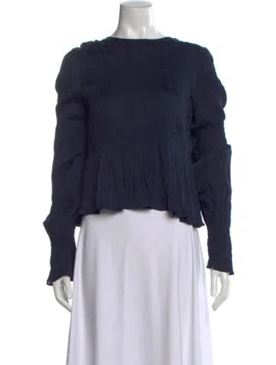 Pre-owned By Malene Birger Crew Neck Long Sleeve Blouse In Blue