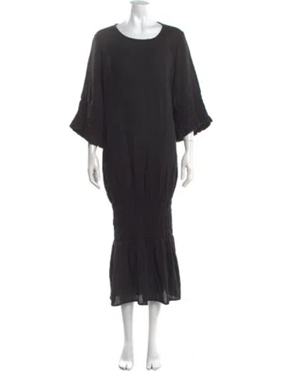 Pre-owned By Malene Birger Crew Neck Midi Length Dress In Black