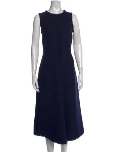 Pre-owned By Malene Birger Crew Neck Midi Length Dress In Blue