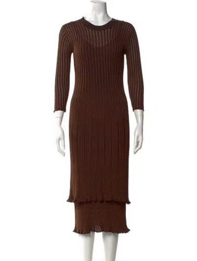 Pre-owned By Malene Birger Crew Neck Midi Length Dress In Brown