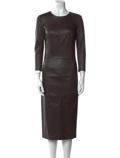 Pre-owned By Malene Birger Crew Neck Midi Length Dress In Brown