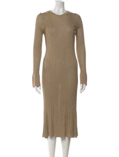 Pre-owned By Malene Birger Crew Neck Midi Length Dress In Gold