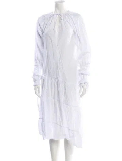 Pre-owned By Malene Birger Crew Neck Midi Length Dress In White