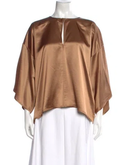 Pre-owned By Malene Birger Crew Neck Short Sleeve Blouse In Brown