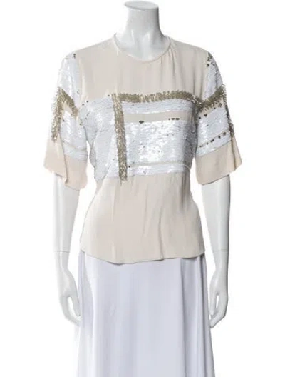 Pre-owned By Malene Birger Crew Neck Short Sleeve Blouse In White