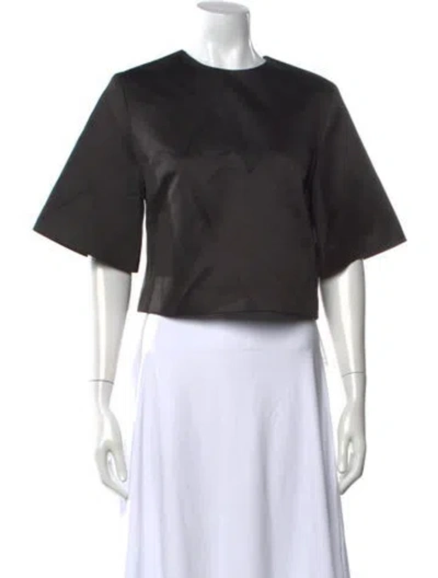 Pre-owned By Malene Birger Crew Neck Short Sleeve Crop Top In Black