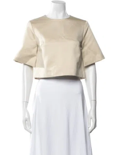 Pre-owned By Malene Birger Crew Neck Short Sleeve Crop Top In Neutral