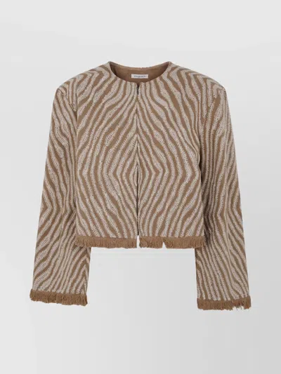 BY MALENE BIRGER CROPPED FRINGE BLAZER TEXTURED FABRIC